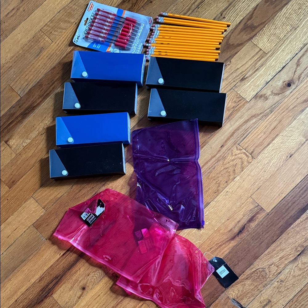 Valia Blue and Black Pencil Cases with Writing Supplies